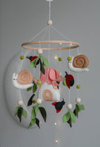 Woodland Fairy Forest Themed Baby crib Mobile, snail nursery, ladybug floral decor - Minidreams Decor