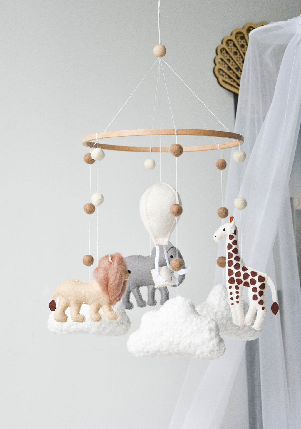 Safari-Themed Boucle handmade Baby crib Mobile - Minidreams Decor