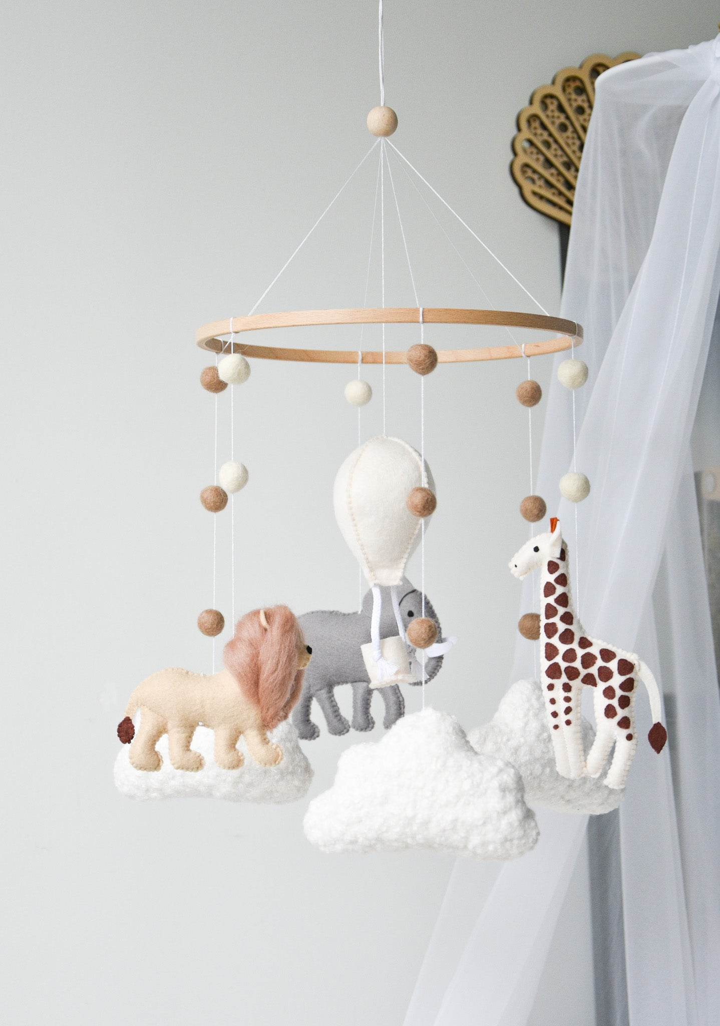 Safari-Themed Boucle handmade Baby crib Mobile - Minidreams Decor