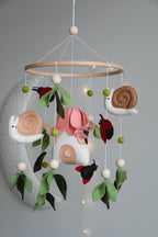 Woodland Fairy Forest Themed Baby crib Mobile, snail nursery, ladybug floral decor - Minidreams Decor