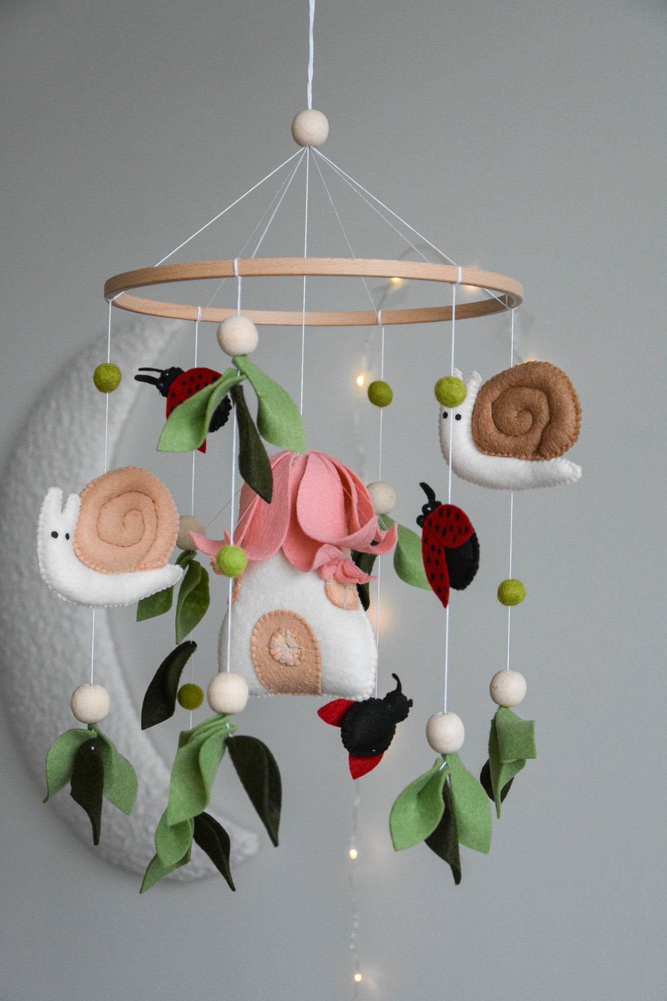 Woodland Fairy Forest Themed Baby crib Mobile, snail nursery, ladybug floral decor - Minidreams Decor