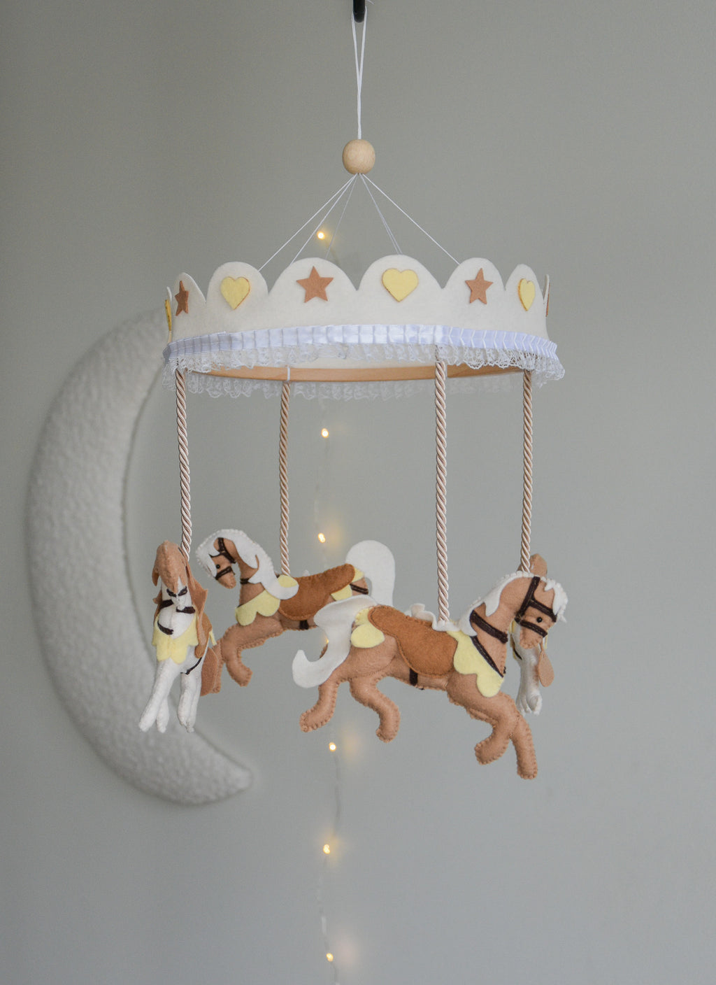 Vintage Horse Carousel Baby Mobile – Handmade Felt Crib Mobile