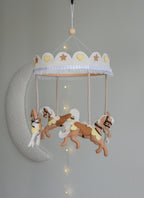 Vintage Horse Carousel Baby Mobile – Handmade Felt Crib Mobile