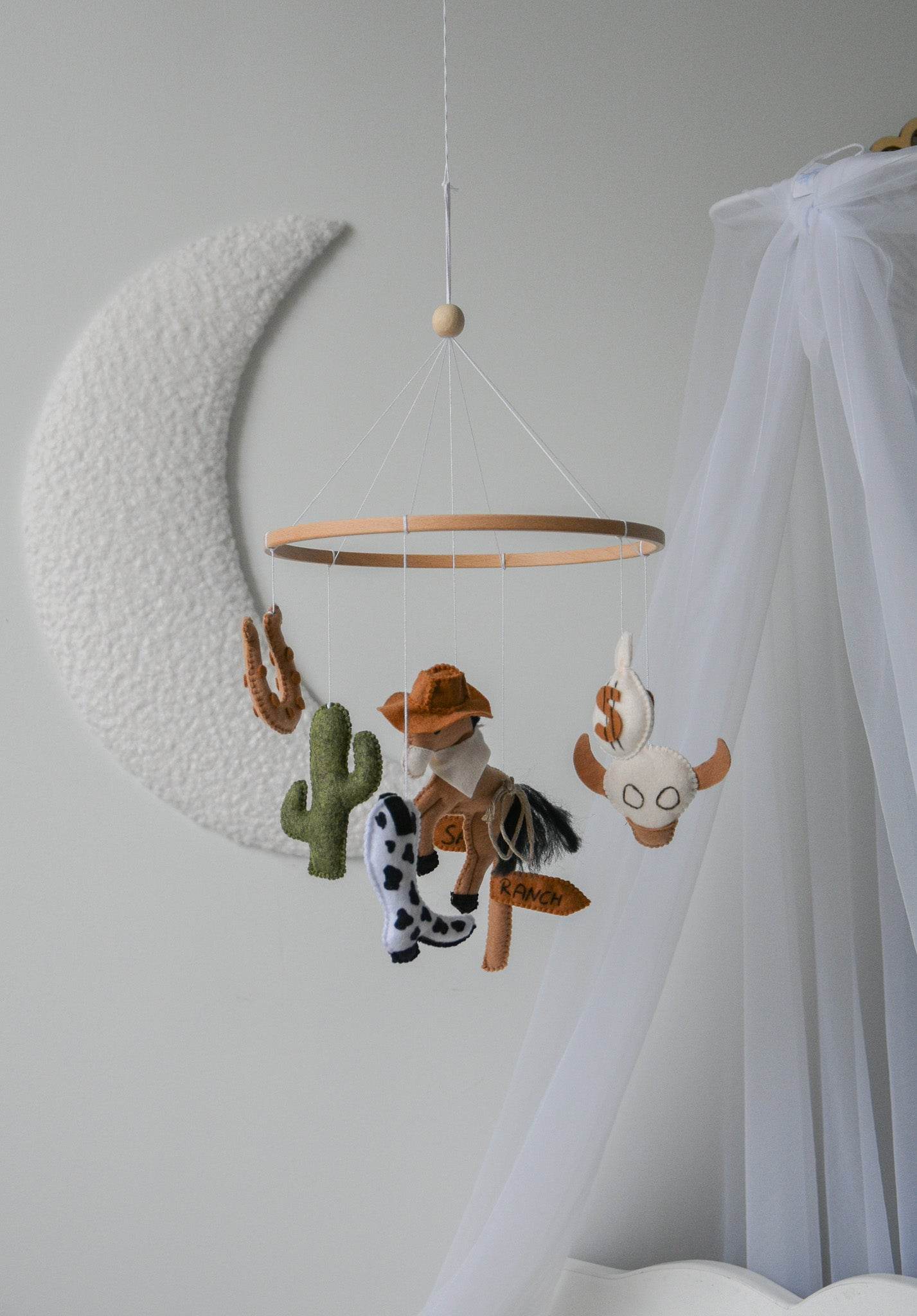 Wild West cowboy ranch themed handmade felt baby mobile - Minidreams Decor