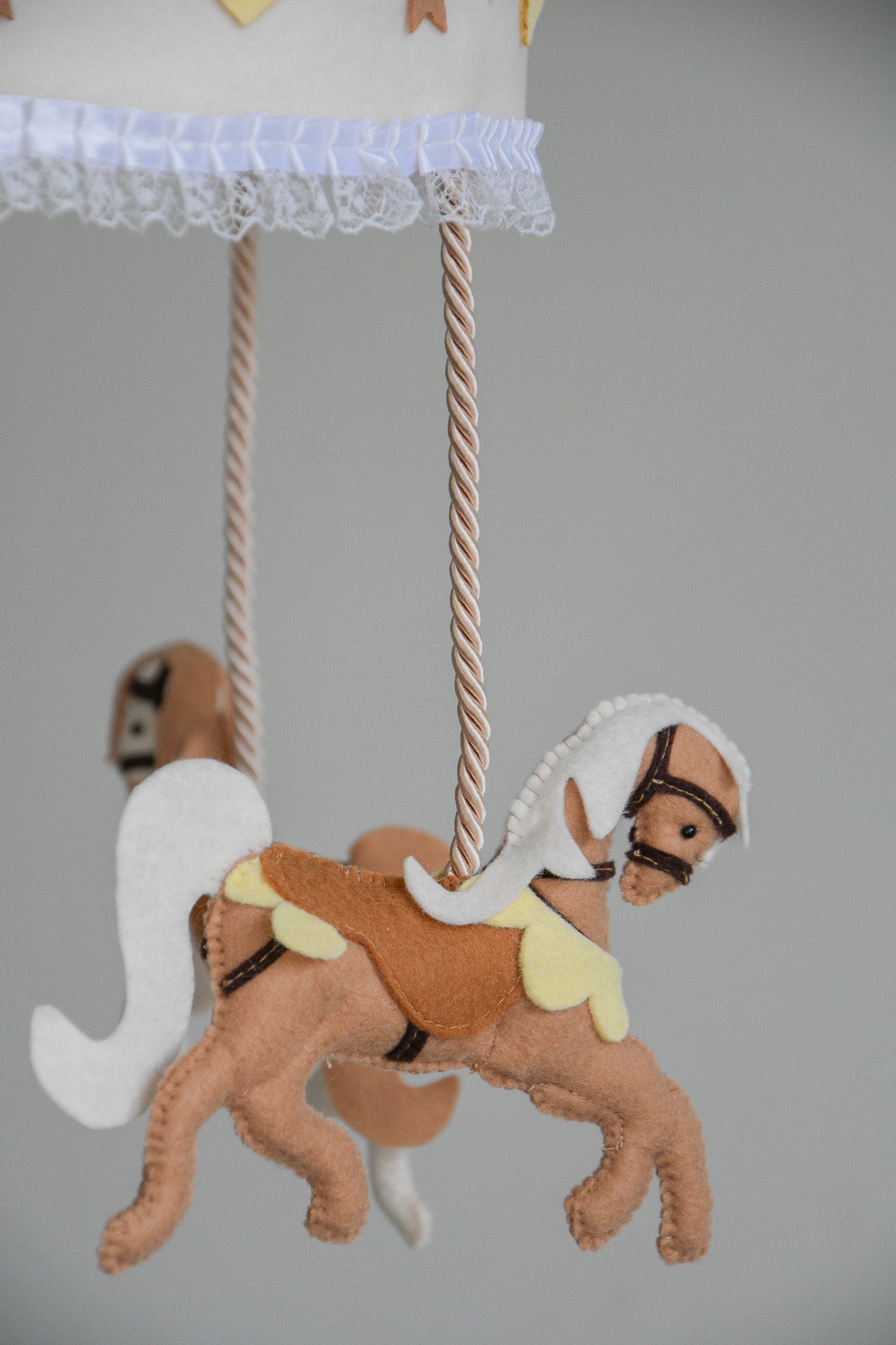 Vintage Horse Carousel Baby Mobile – Handmade Felt Crib Mobile