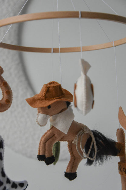 Wild West cowboy ranch themed handmade felt baby mobile - Minidreams Decor