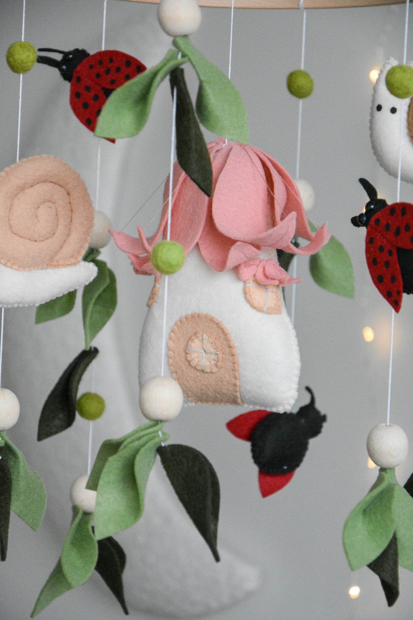 Woodland Fairy Forest Themed Baby crib Mobile, snail nursery, ladybug floral decor - Minidreams Decor