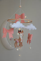 Cute Deer cloud and pink bows themed Baby crib Mobile - Minidreams Decor
