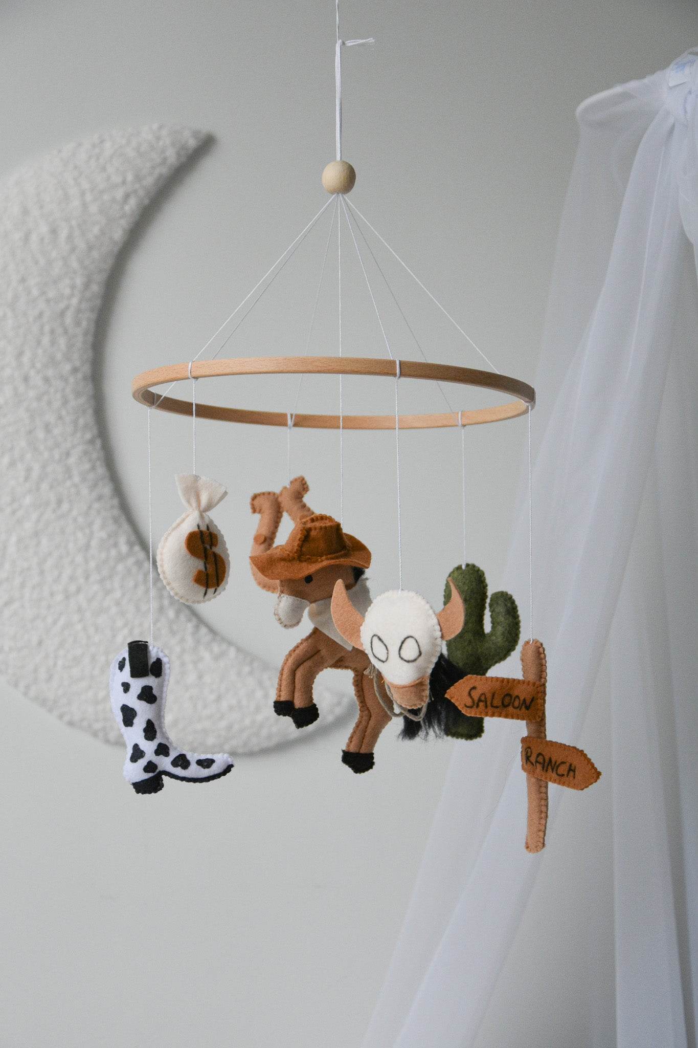 Wild West cowboy ranch themed handmade felt baby mobile - Minidreams Decor