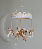 Vintage Horse Carousel Baby Mobile – Handmade Felt Crib Mobile