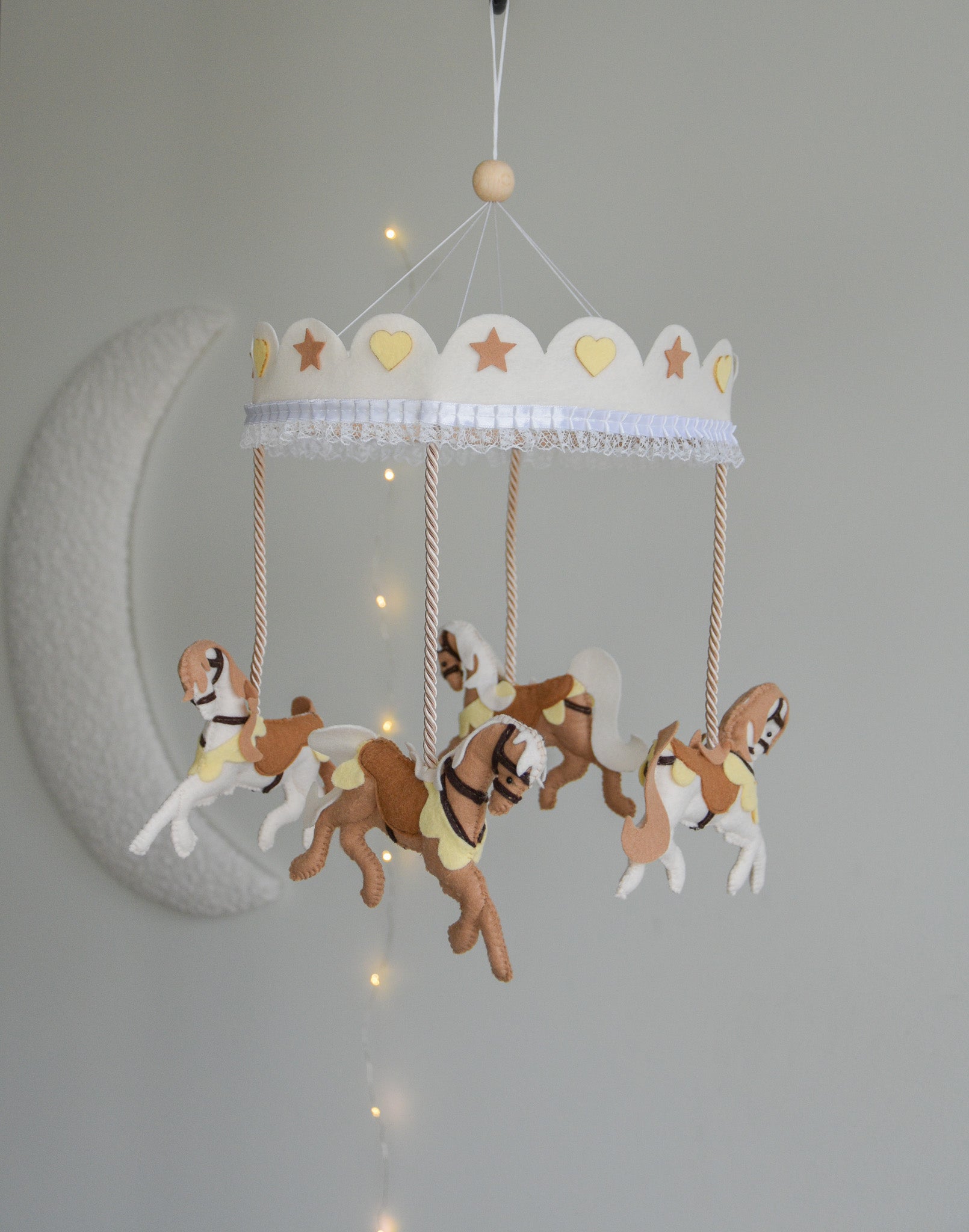 Vintage Horse Carousel Baby Mobile – Handmade Felt Crib Mobile