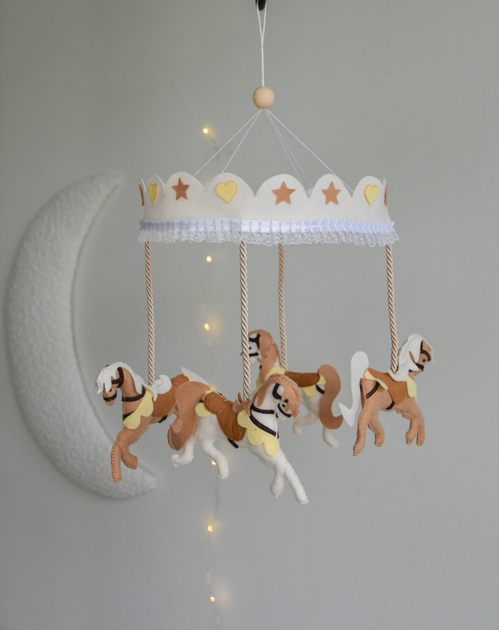 Vintage Horse Carousel Baby Mobile – Handmade Felt Crib Mobile