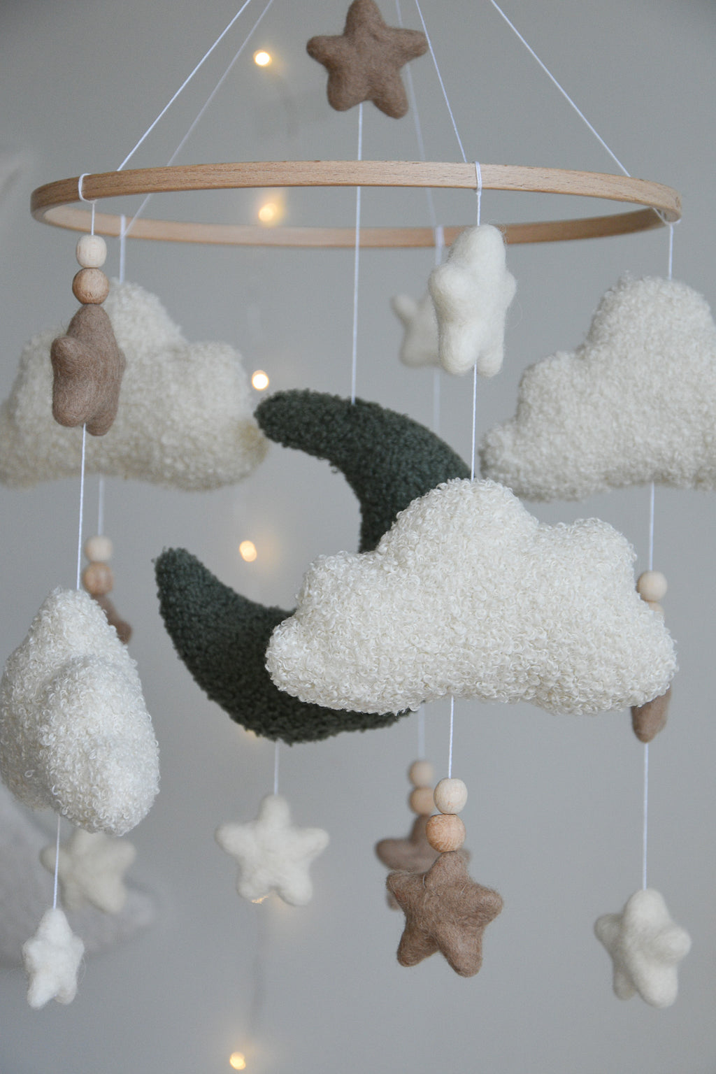 Boucle Baby Nursery Mobile with Clouds and Moon