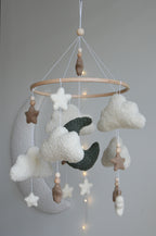 Boucle Baby Nursery Mobile with Clouds and Moon