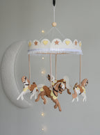 Vintage Horse Carousel Baby Mobile – Handmade Felt Crib Mobile