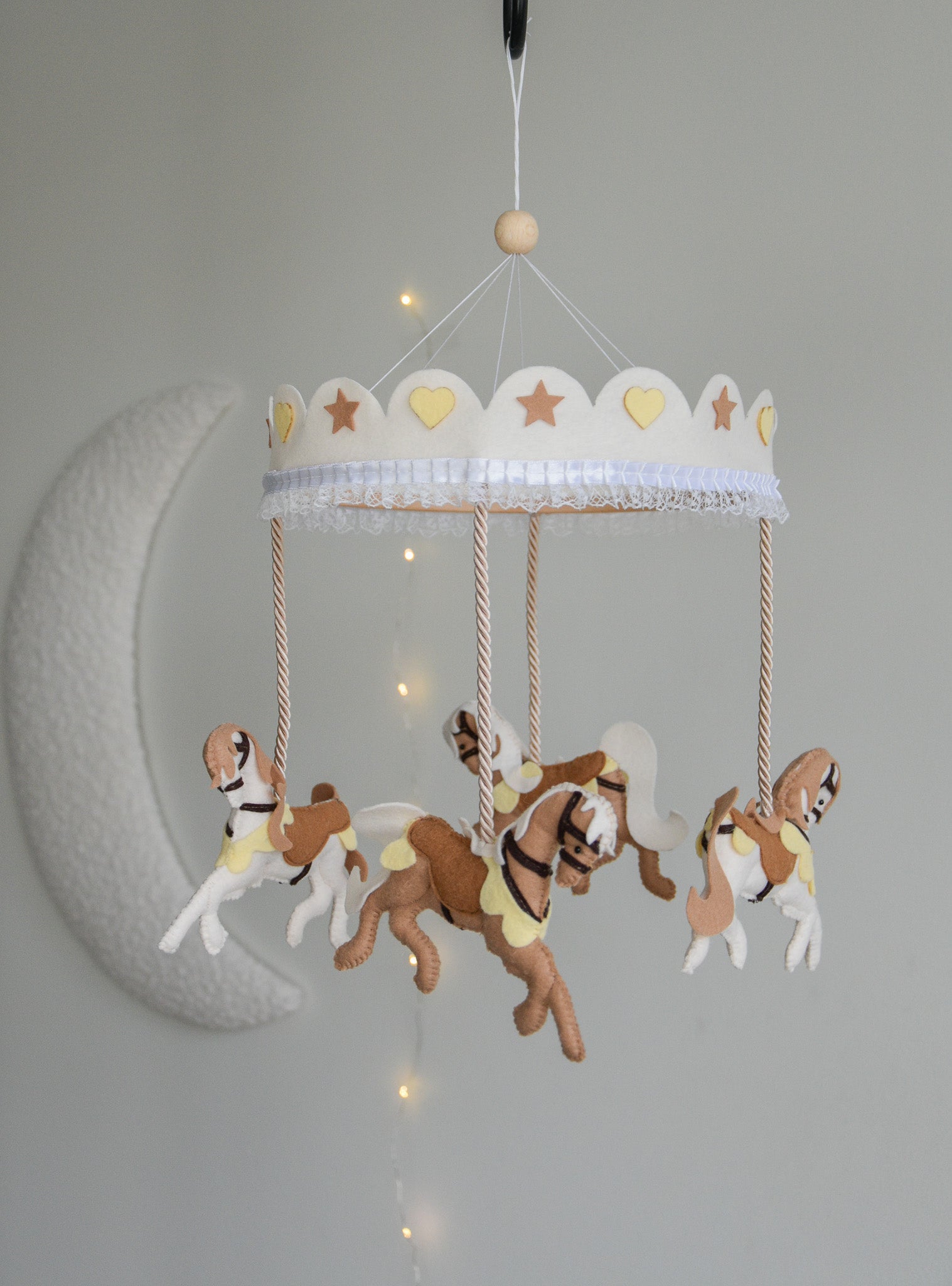 Vintage Horse Carousel Baby Mobile – Handmade Felt Crib Mobile