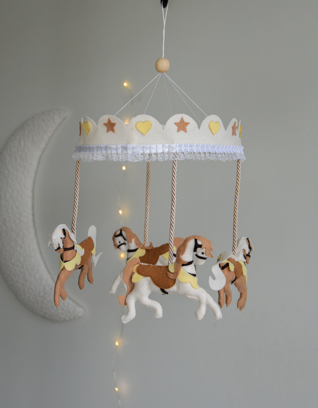Vintage Horse Carousel Baby Mobile – Handmade Felt Crib Mobile