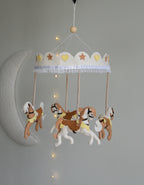 Vintage Horse Carousel Baby Mobile – Handmade Felt Crib Mobile