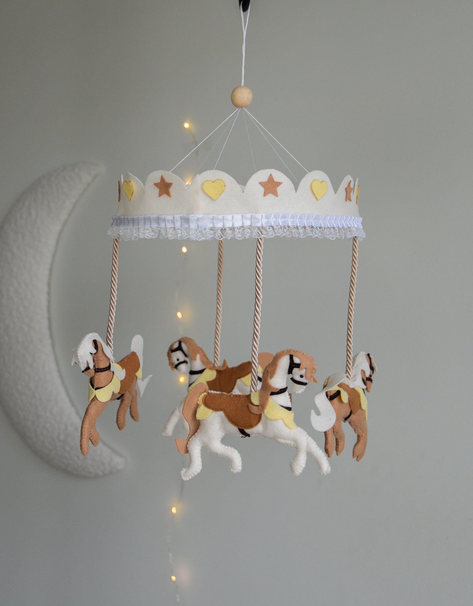 Vintage Horse Carousel Baby Mobile – Handmade Felt Crib Mobile