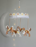 Vintage Horse Carousel Baby Mobile – Handmade Felt Crib Mobile