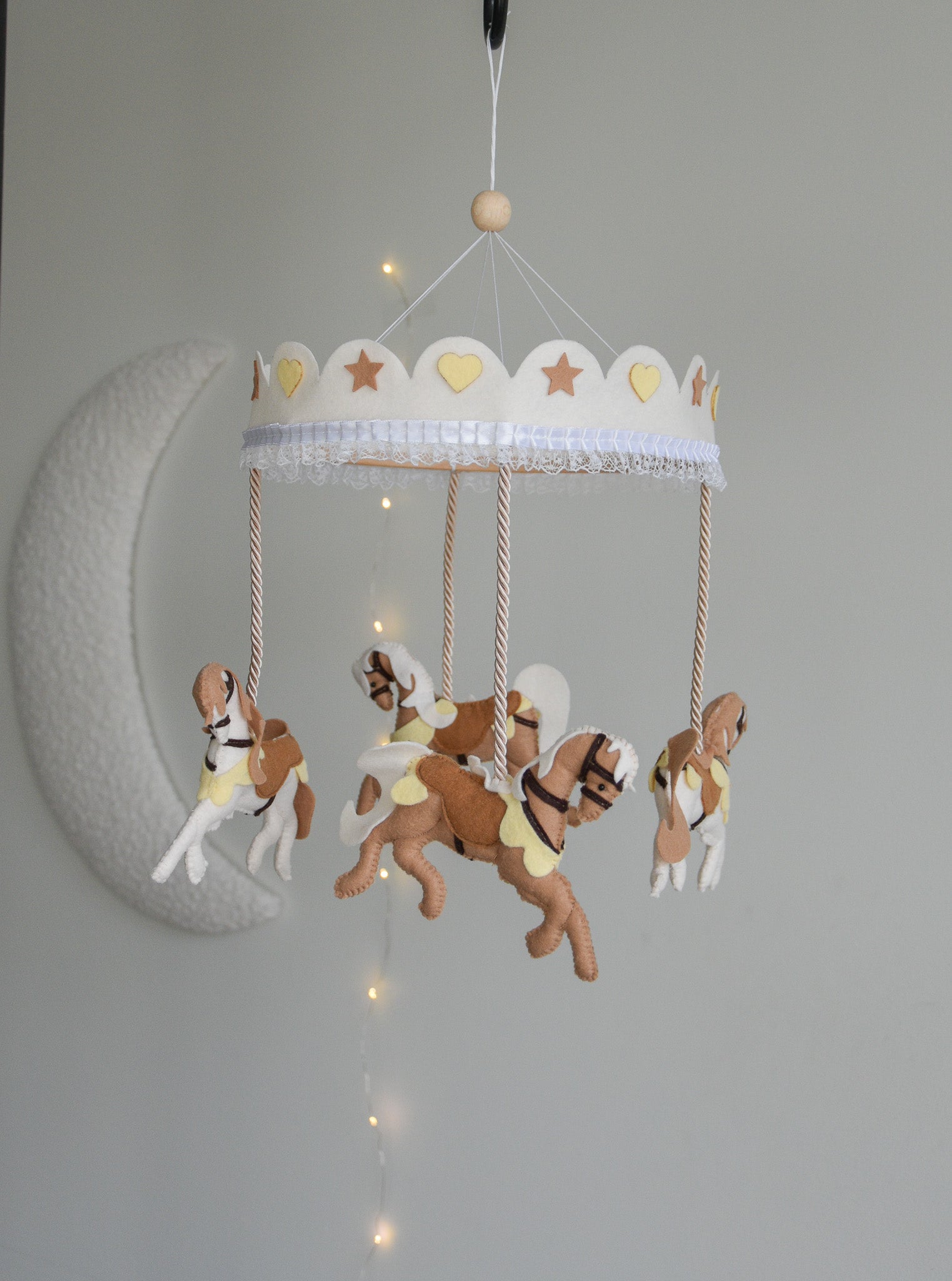 Vintage Horse Carousel Baby Mobile – Handmade Felt Crib Mobile