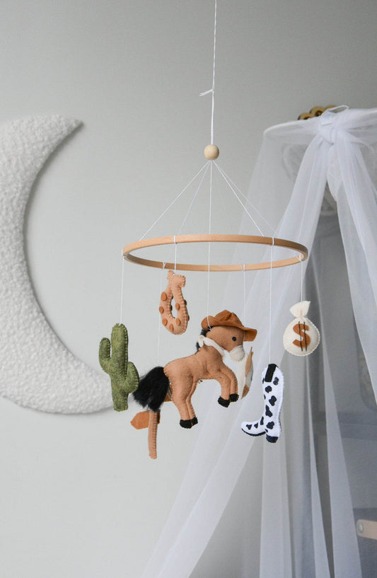Wild West cowboy ranch themed handmade felt baby mobile - Minidreams Decor