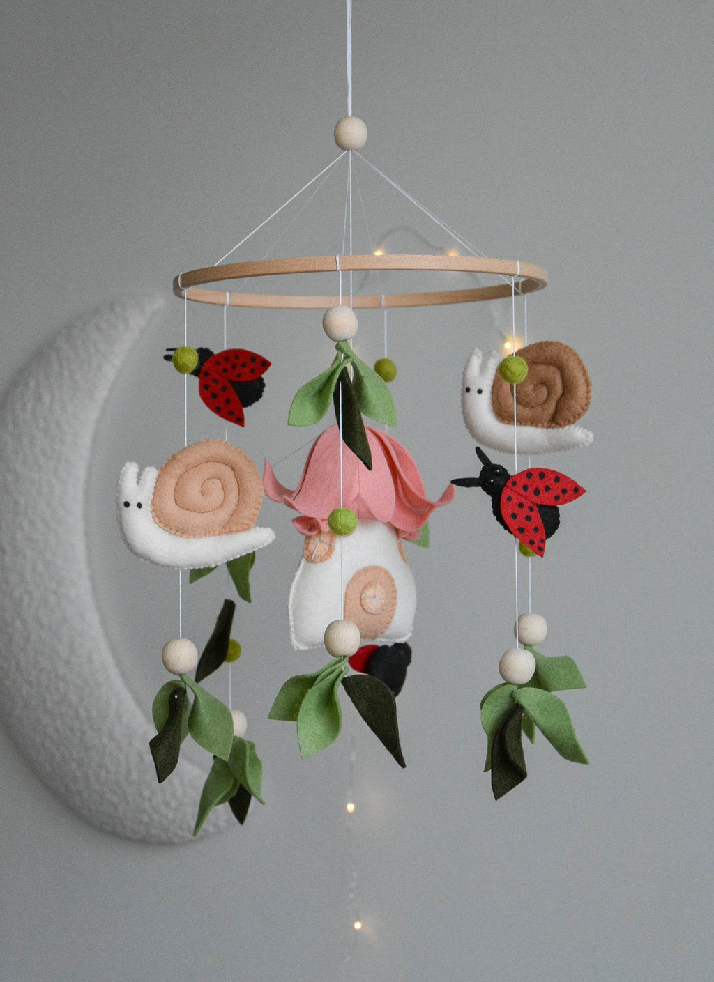 Woodland Fairy Forest Themed Baby crib Mobile, snail nursery, ladybug floral decor - Minidreams Decor