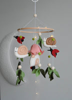 Woodland Fairy Forest Themed Baby crib Mobile, snail nursery, ladybug floral decor - Minidreams Decor