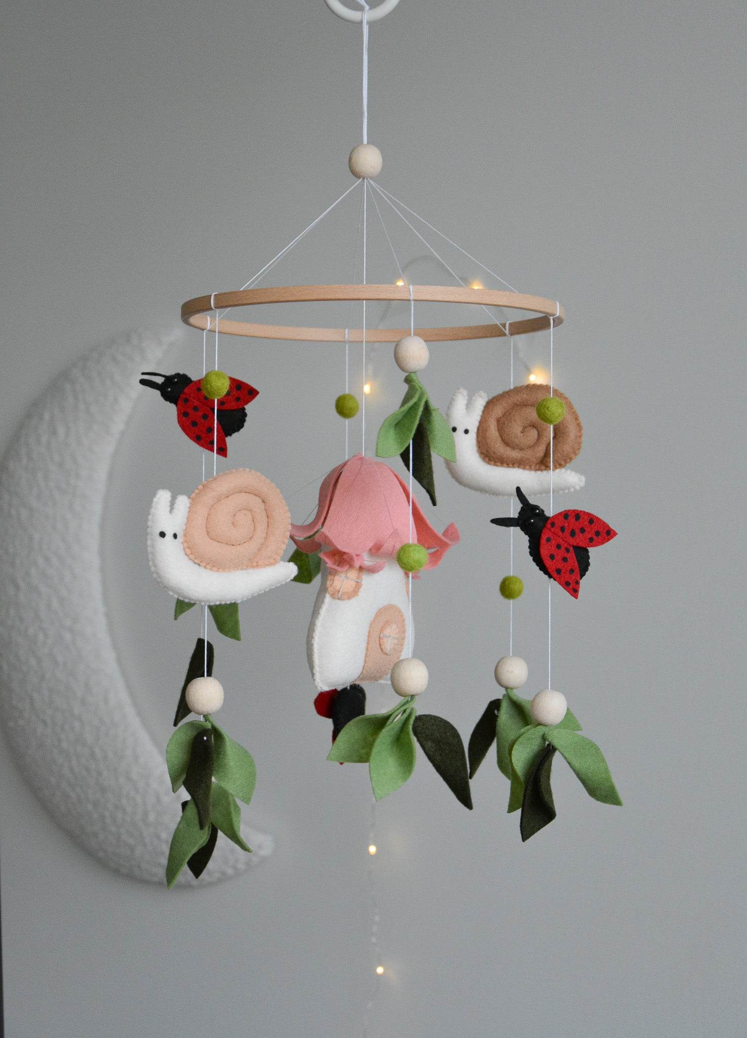 Woodland Fairy Forest Themed Baby crib Mobile, snail nursery, ladybug floral decor - Minidreams Decor
