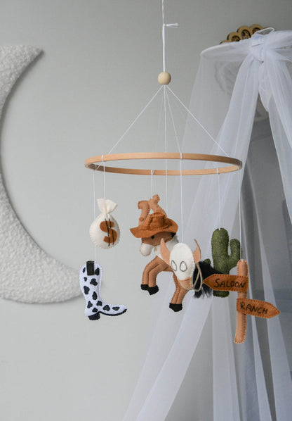 Wild West cowboy ranch themed handmade felt baby mobile - Minidreams Decor