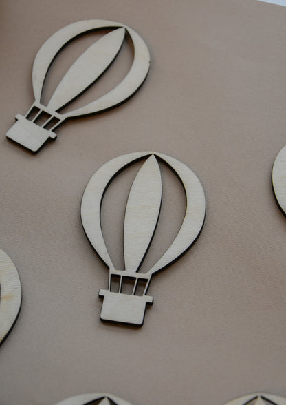 Wooden Air Balloon for Crafts -  Natural wood Laser Cut - Wall Decorations