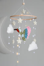 Hummingbird and boucle clouds baby nursery mobile - Minidreams Decor