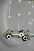 Handmade old school racing cars baby mobile, Neutral nursery mobile, Retro racing baby crib mobile - Minidreams Decor