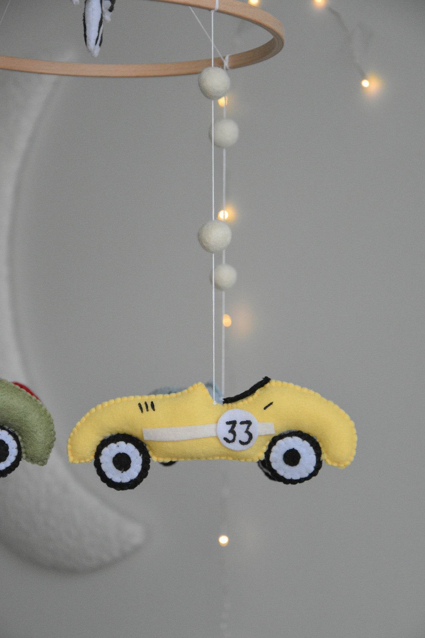 Handmade old school racing cars baby mobile, Neutral nursery mobile, Retro racing baby crib mobile - Minidreams Decor