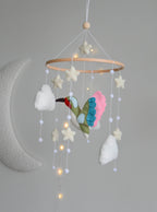 Hummingbird and boucle clouds baby nursery mobile - Minidreams Decor