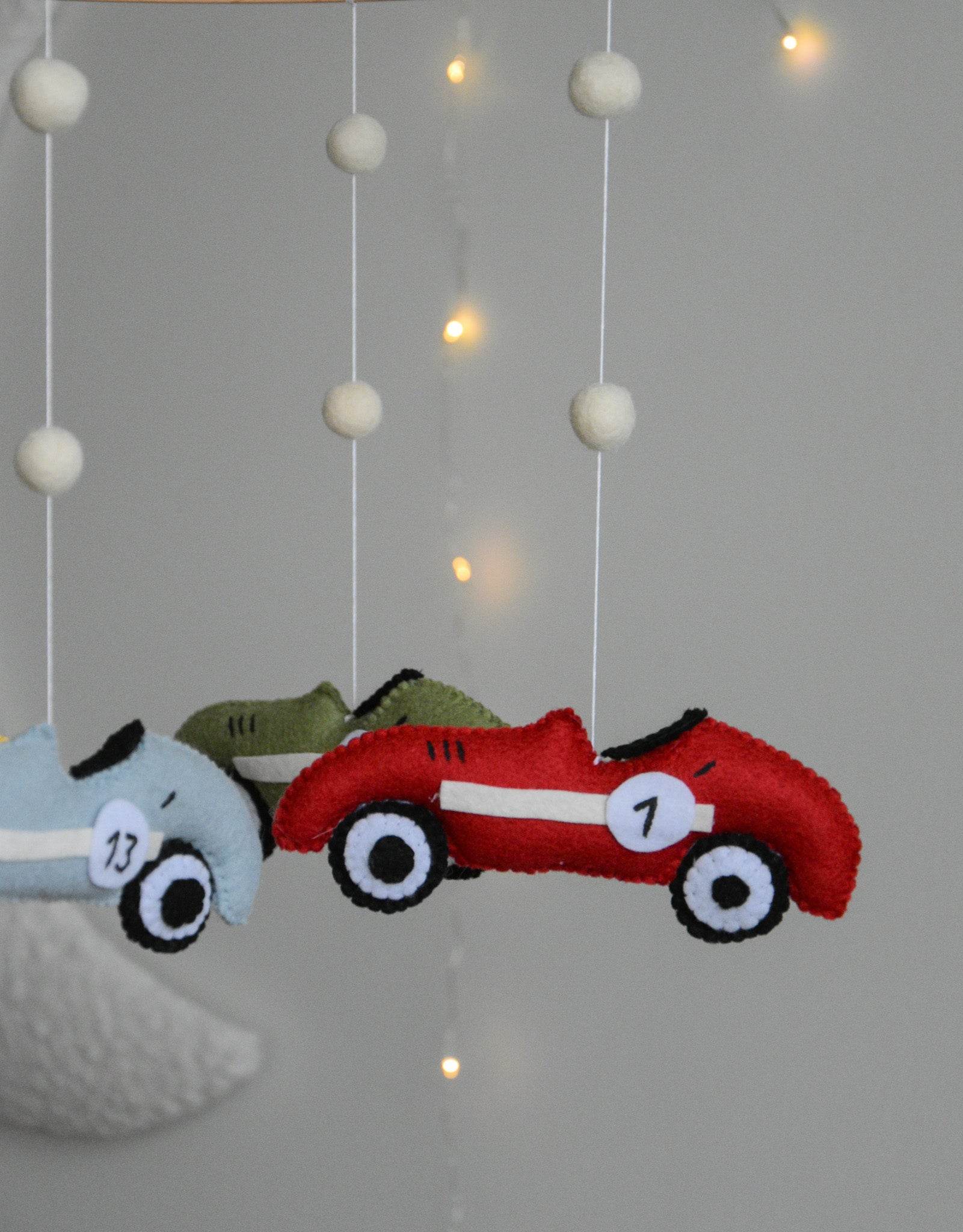 Handmade old school racing cars baby mobile, Neutral nursery mobile, Retro racing baby crib mobile - Minidreams Decor
