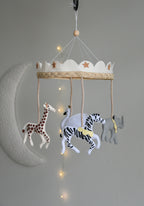 Vintage Safari Carousel Baby Mobile – Handmade Felt Crib Mobile