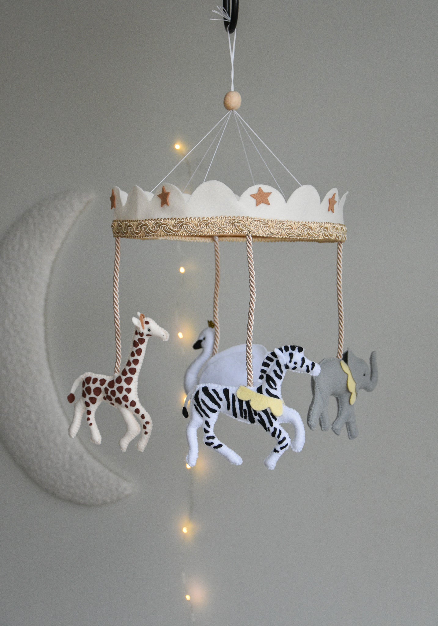Vintage Safari Carousel Baby Mobile – Handmade Felt Crib Mobile