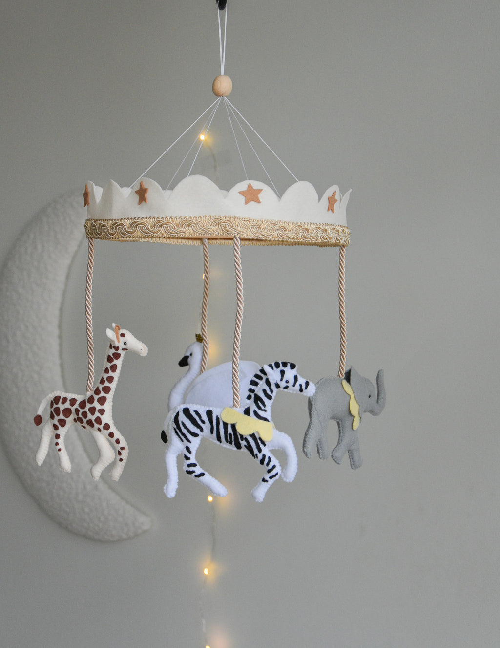 Vintage Safari Carousel Baby Mobile – Handmade Felt Crib Mobile
