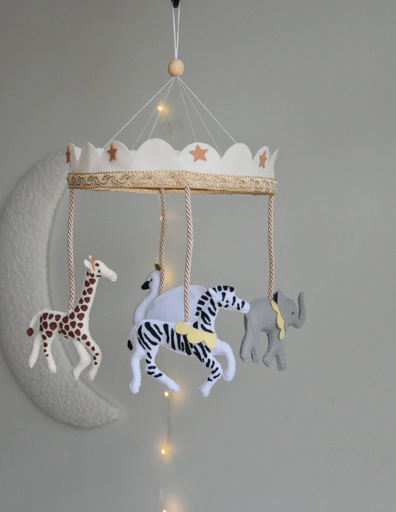 Vintage Safari Carousel Baby Mobile – Handmade Felt Crib Mobile
