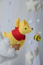 Winnie Pooh Baby Nursery Mobile with Boucle Clouds, Moon, and Bees