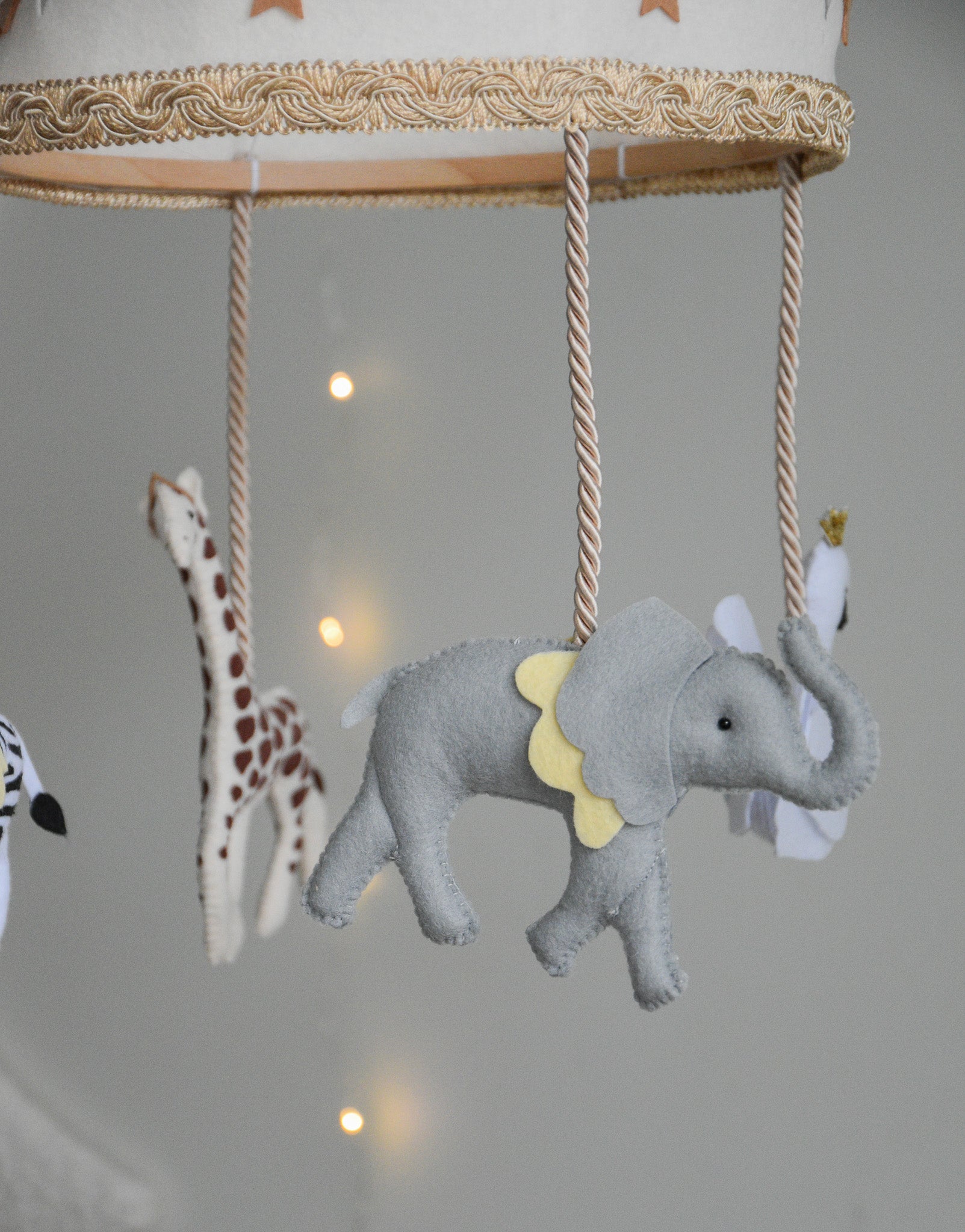 Vintage Safari Carousel Baby Mobile – Handmade Felt Crib Mobile