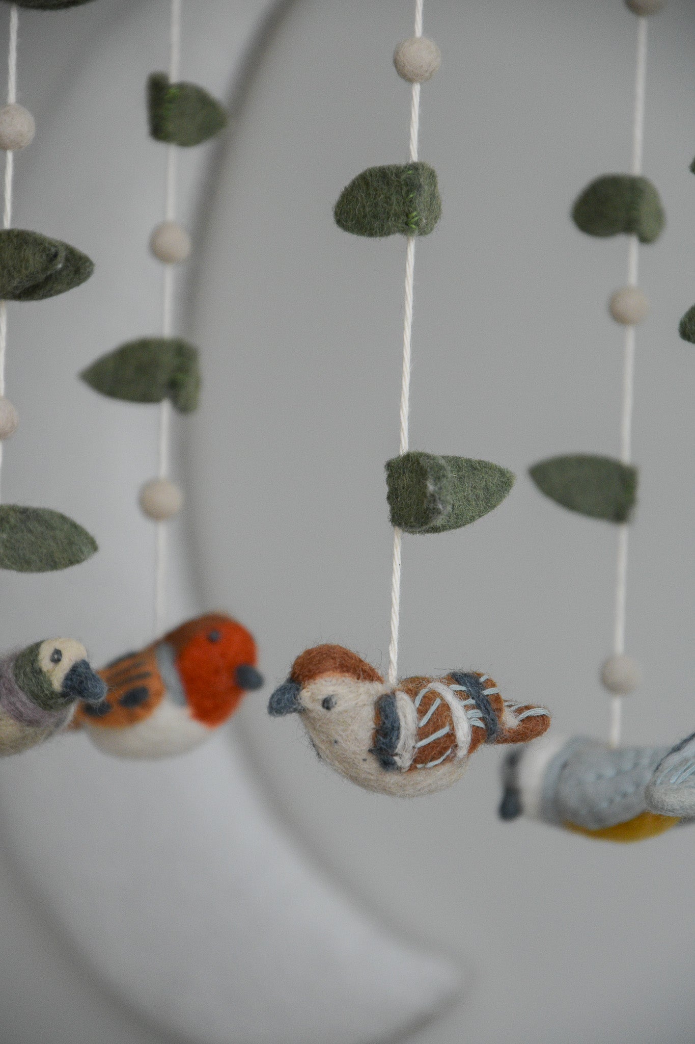 Felted woodland birds mobile