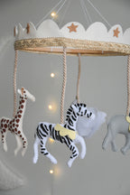 Vintage Safari Carousel Baby Mobile – Handmade Felt Crib Mobile