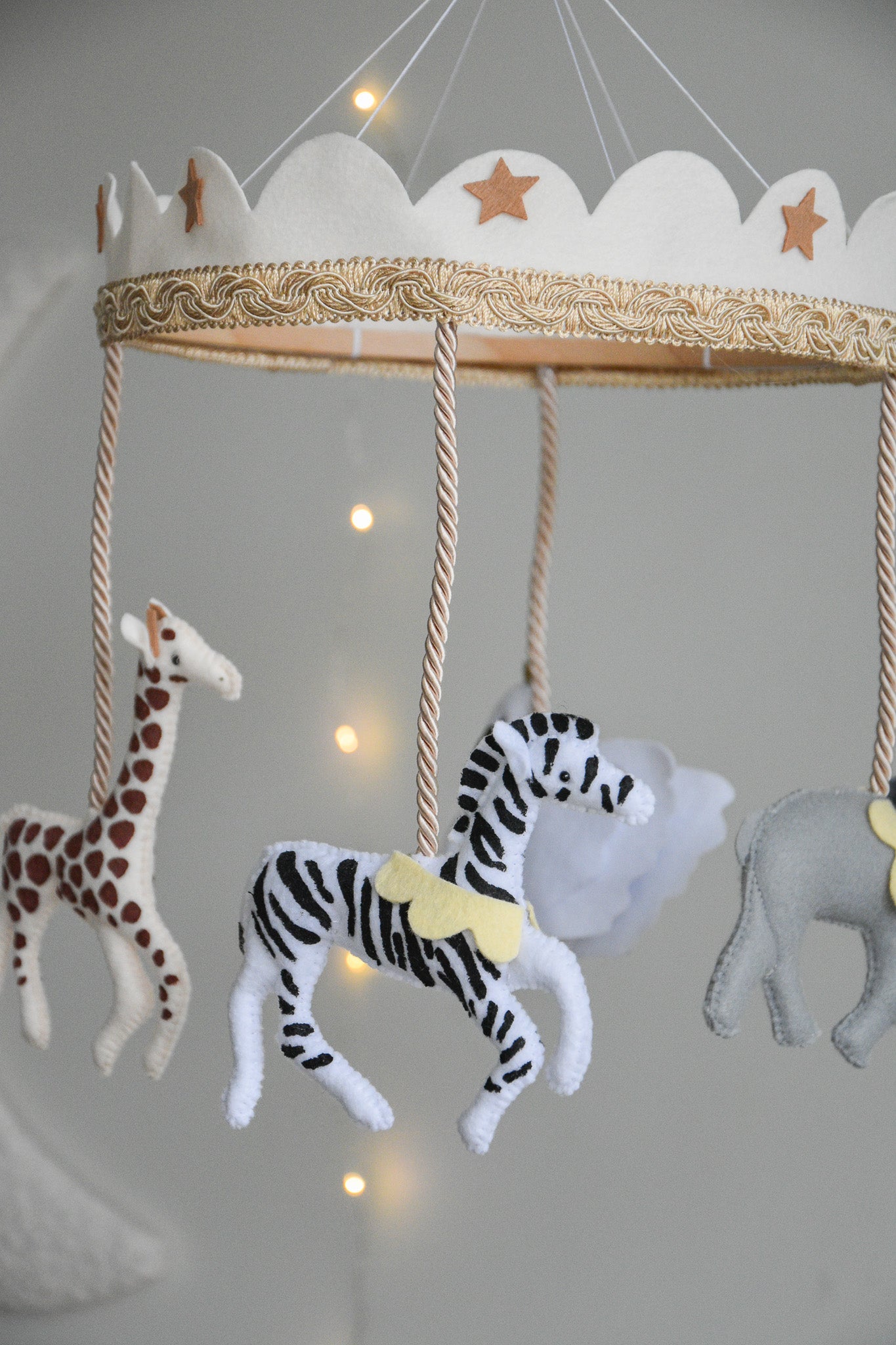 Vintage Safari Carousel Baby Mobile – Handmade Felt Crib Mobile
