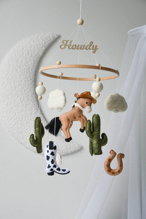 Wild West cowboy ranch themed handmade felt baby mobile - Minidreams Decor