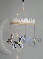 Vintage Safari Carousel Baby Mobile – Handmade Felt Crib Mobile