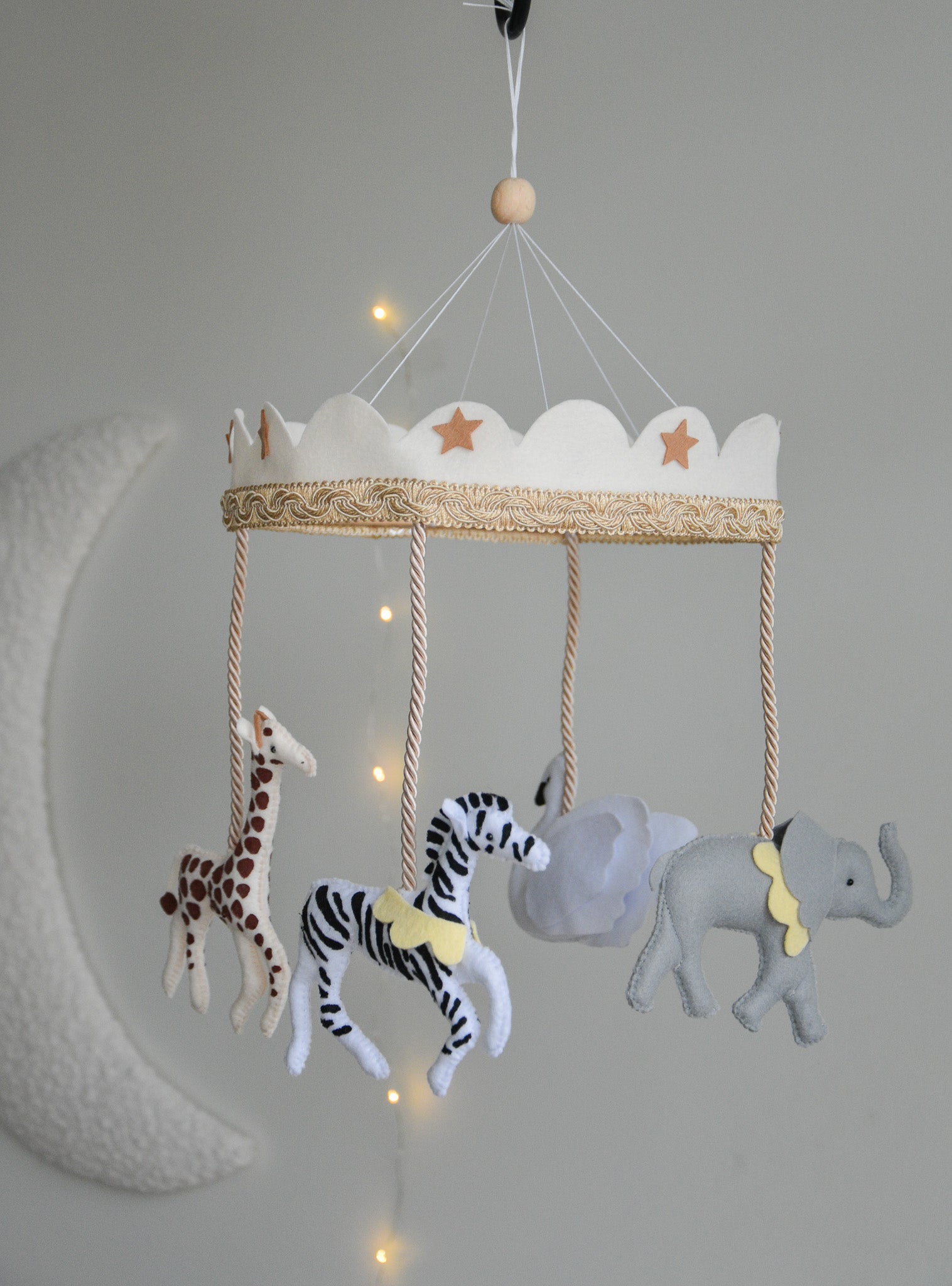 Vintage Safari Carousel Baby Mobile – Handmade Felt Crib Mobile