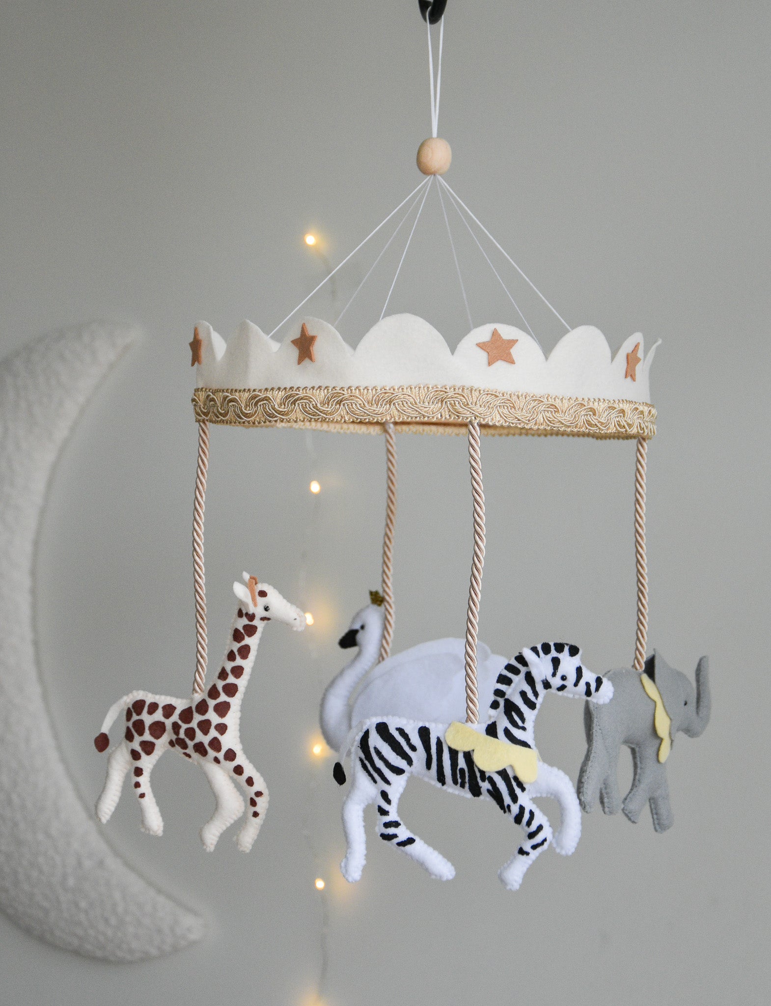 Vintage Safari Carousel Baby Mobile – Handmade Felt Crib Mobile