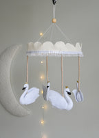 Vintage Swans Carousel Baby Mobile – Handmade Felt Crib Mobile